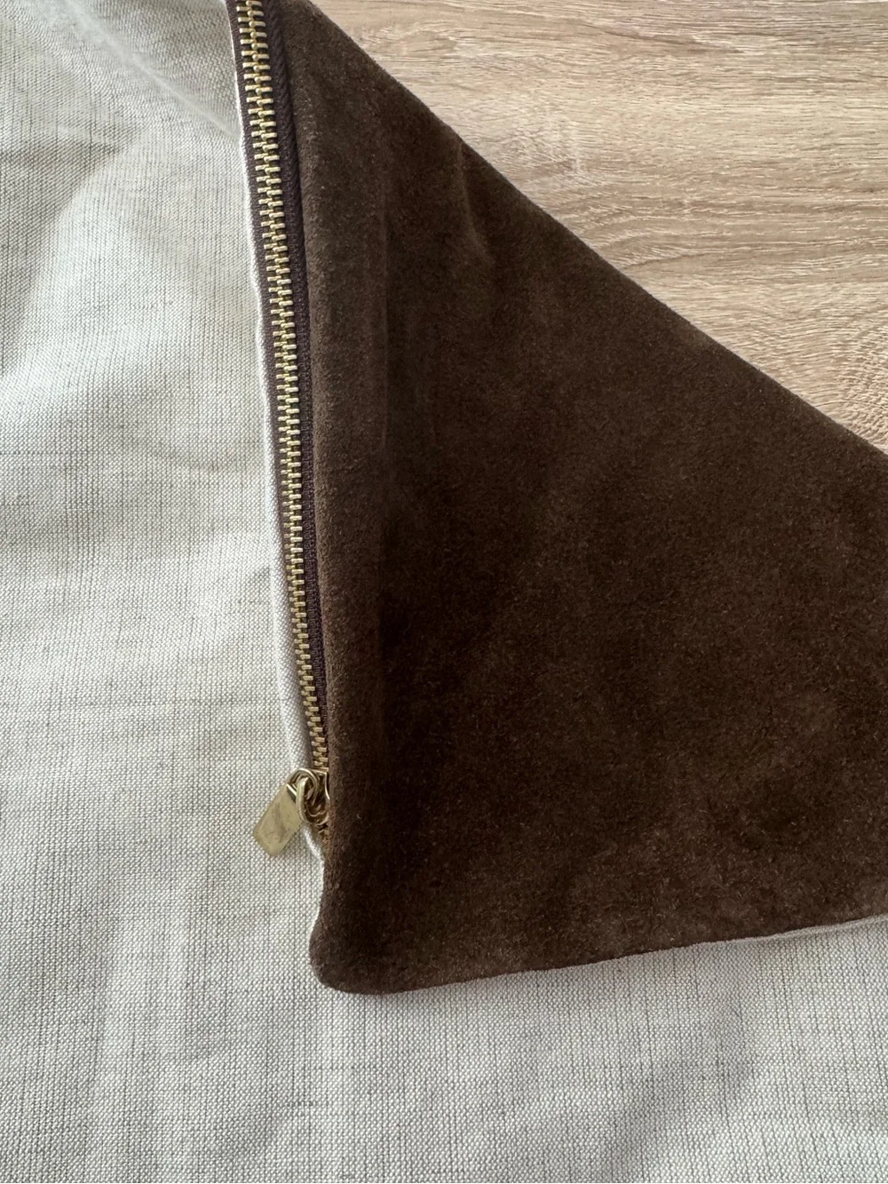 Quince Pieced Dark Brown Suede & Linen Pillow Cover 20x20